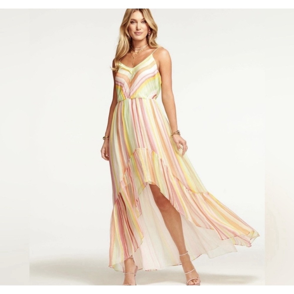 RAMY BROOK Printed Trudy High-Low Maxi Dress Watercolor Stripe Size XL